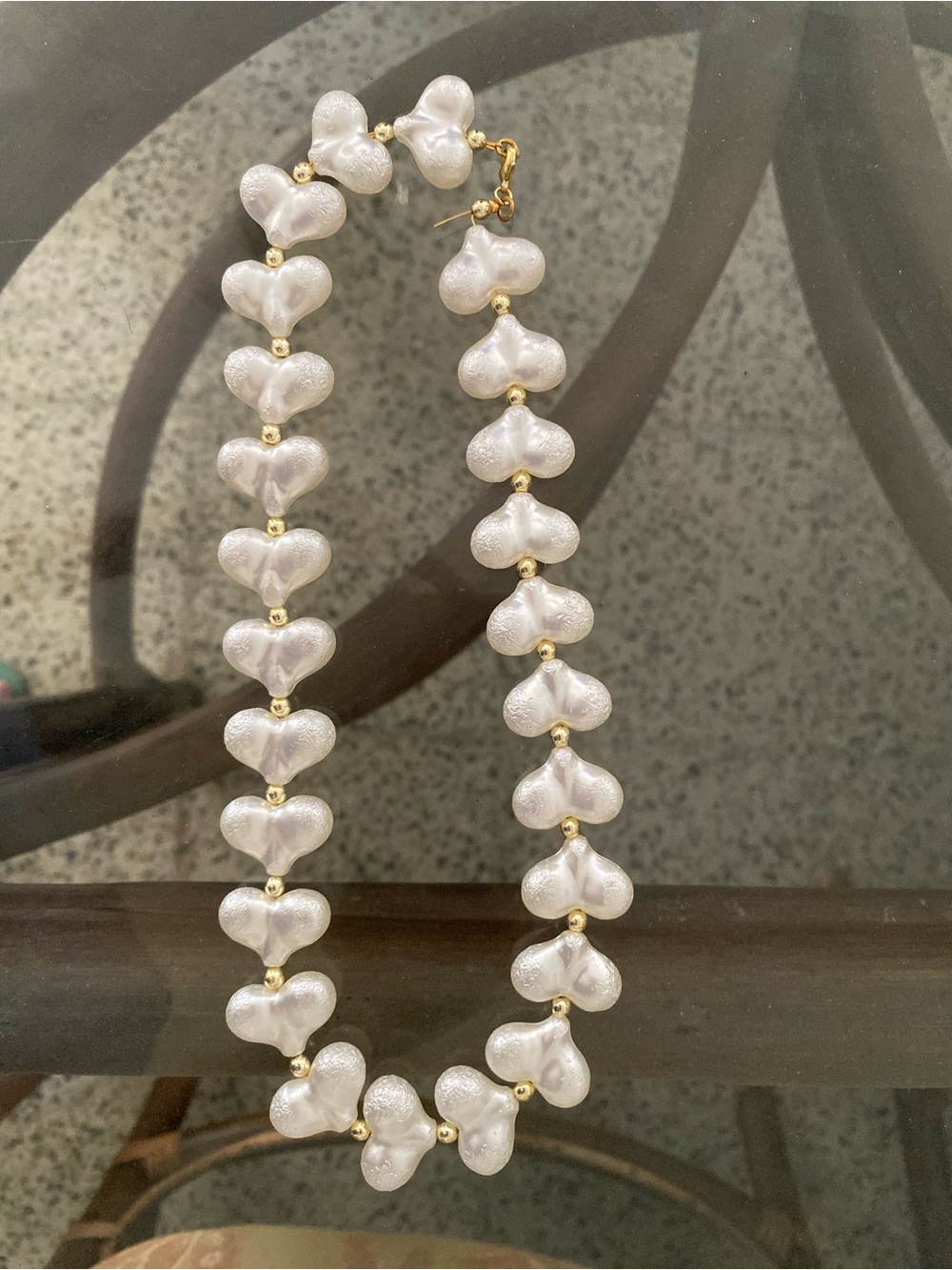 Acrylic Pearl-White Heart Bead Necklace - Women Jewelry